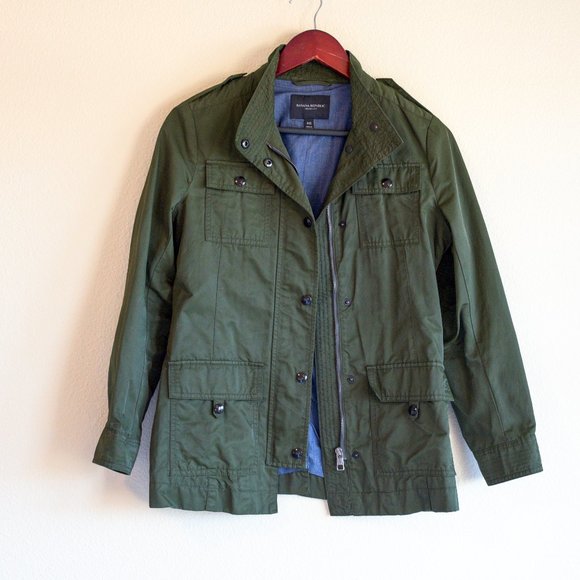 BANANA REPUBLIC Hunter Green Waxed Cotton Utility Jacket, XXS - Picture 1 of 8